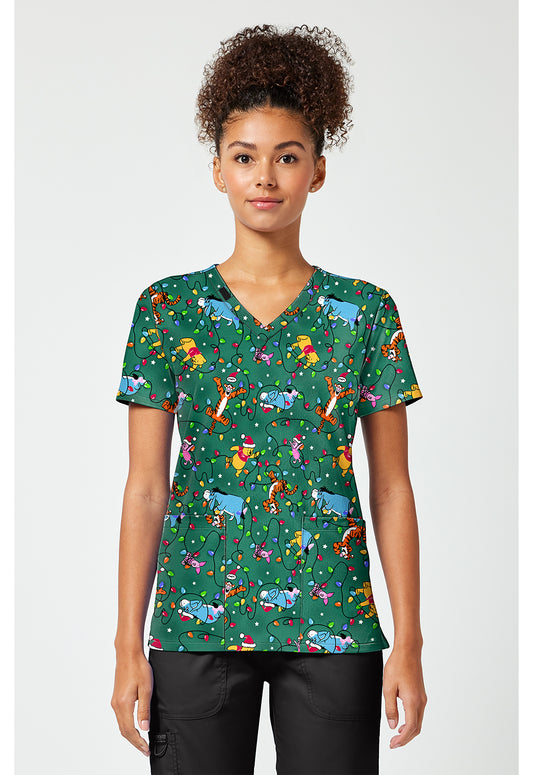 Tooniforms TF796 Women's Print V-Neck Scrub Top Holiday Helpers