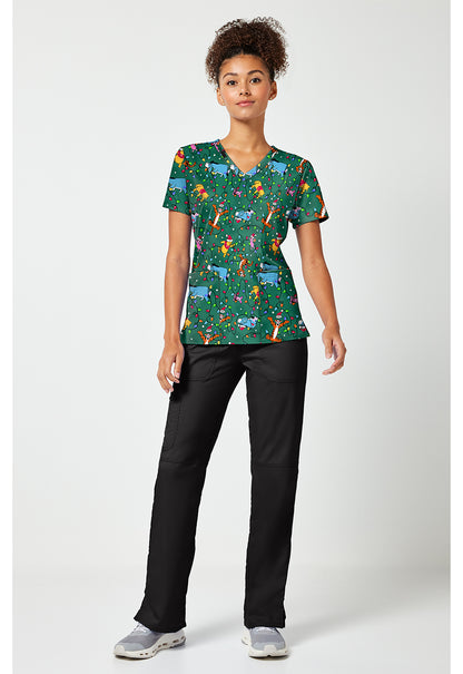 Tooniforms TF796 Women's Print V-Neck Scrub Top Holiday Helpers