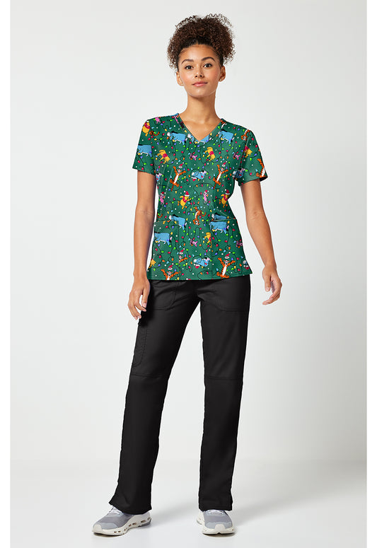 Tooniforms TF796 Women's Print V-Neck Scrub Top Holiday Helpers