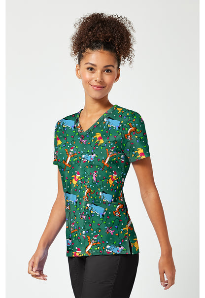 Tooniforms TF796 Women's Print V-Neck Scrub Top Holiday Helpers