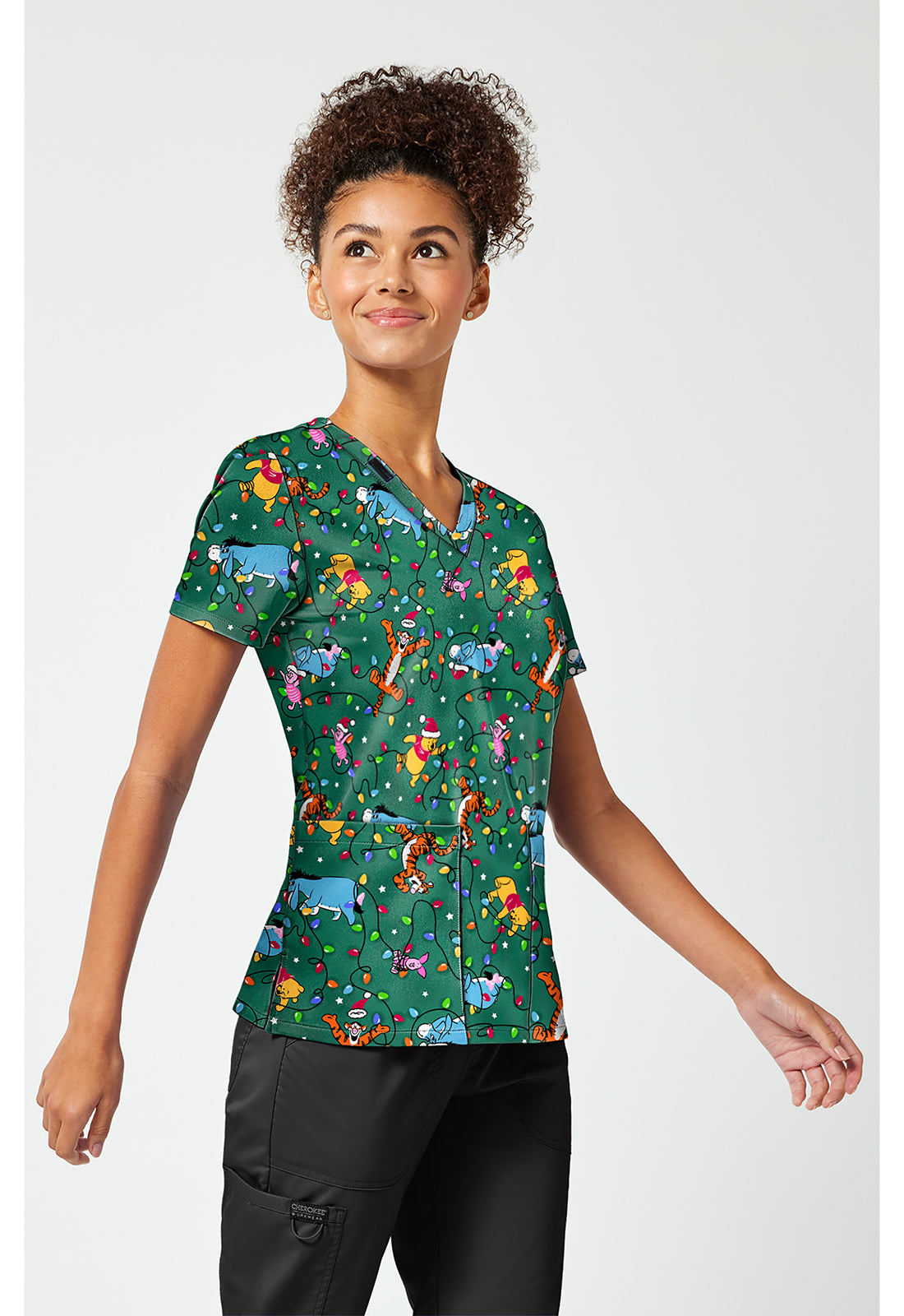 Tooniforms TF796 Women's Print V-Neck Scrub Top Holiday Helpers