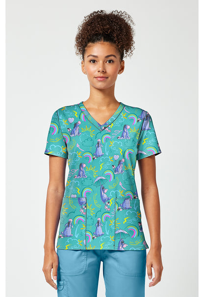 Tooniforms TF796 Women's Print V-Neck Scrub Top Eeyore Rain Or Shine