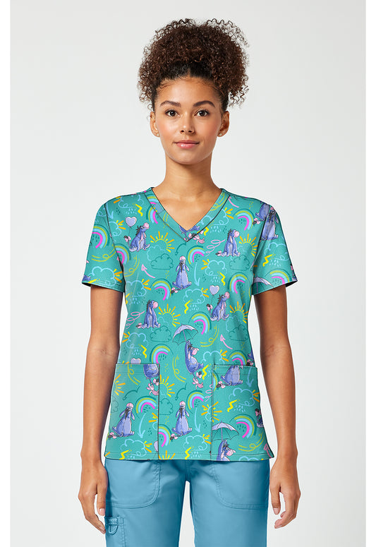 Tooniforms TF796 Women's Print V-Neck Scrub Top Eeyore Rain Or Shine