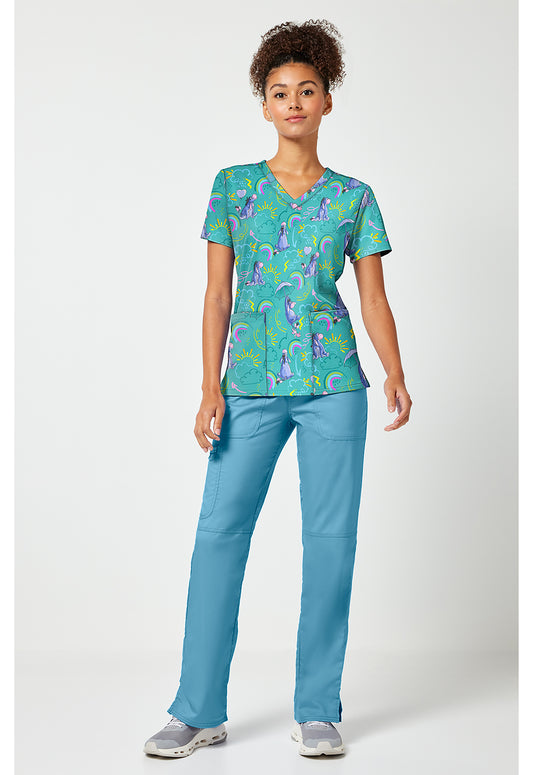 Tooniforms TF796 Women's Print V-Neck Scrub Top Eeyore Rain Or Shine