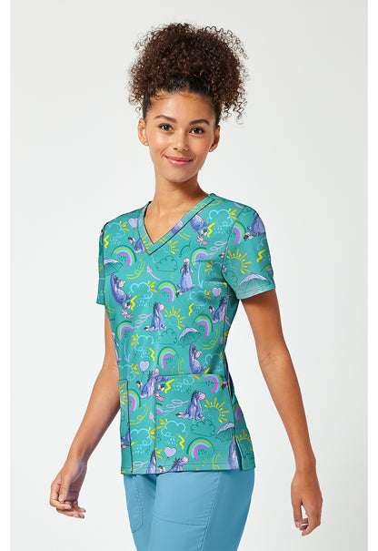 Tooniforms TF796 Women's Print V-Neck Scrub Top Eeyore Rain Or Shine