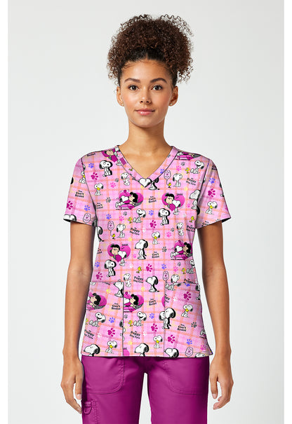 Tooniforms TF796 Women's Print V-Neck Scrub Top Snoopy Eyes
