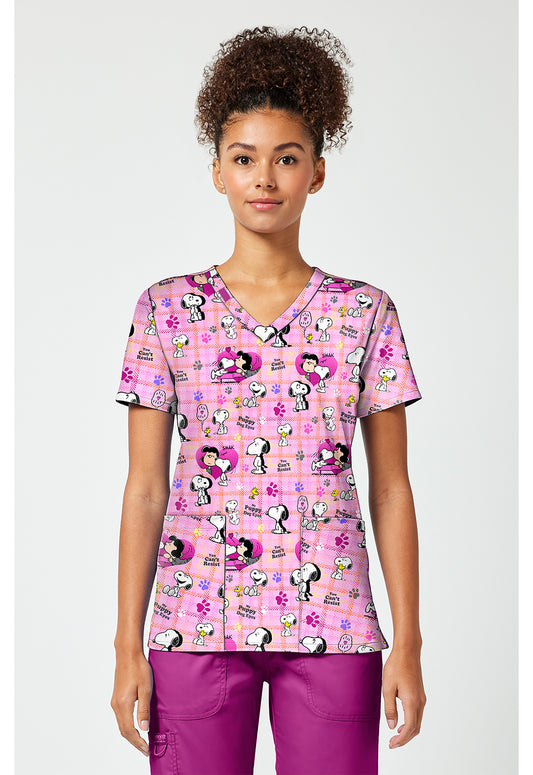 Tooniforms TF796 Women's Print V-Neck Scrub Top Snoopy Eyes