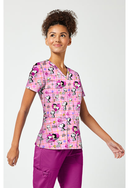 Tooniforms TF796 Women's Print V-Neck Scrub Top Snoopy Eyes