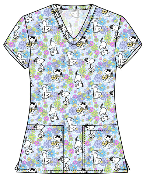Tooniforms TF796 Print V-Neck Top Groovy Snoopy