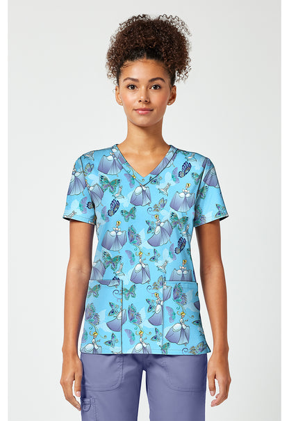 Tooniforms TF796 Women's Print V-Neck Scrub Top Cinderella Flight