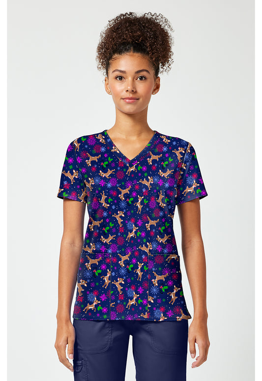 Tooniforms TF796 Women's Print V-Neck Scrub Top Nose So Bright