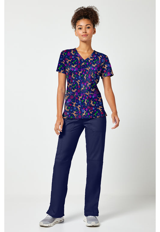 Tooniforms TF796 Women's Print V-Neck Scrub Top Nose So Bright