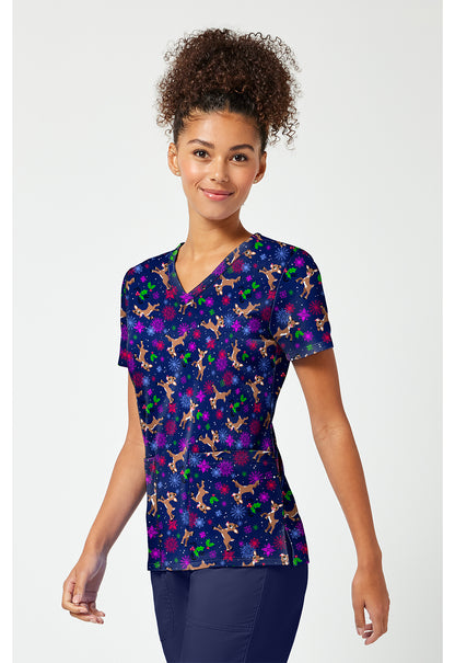 Tooniforms TF796 Women's Print V-Neck Scrub Top Nose So Bright