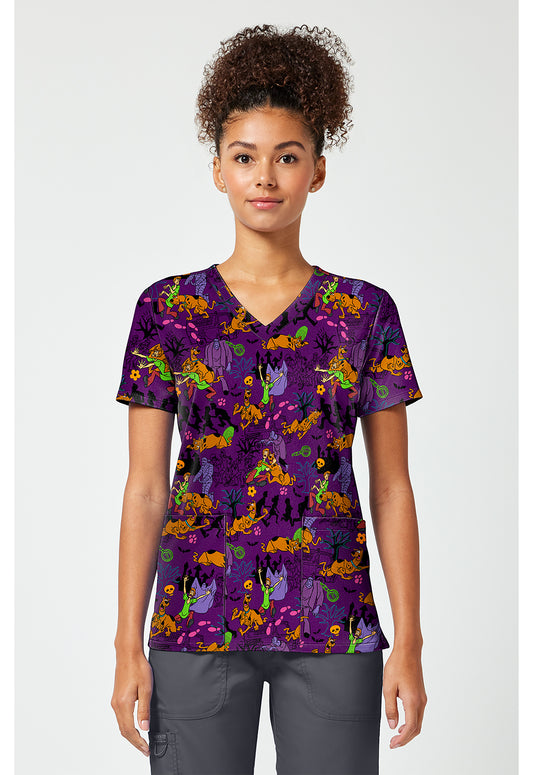 Tooniforms TF796 Women's Print V-Neck Scrub Top Monster Chase