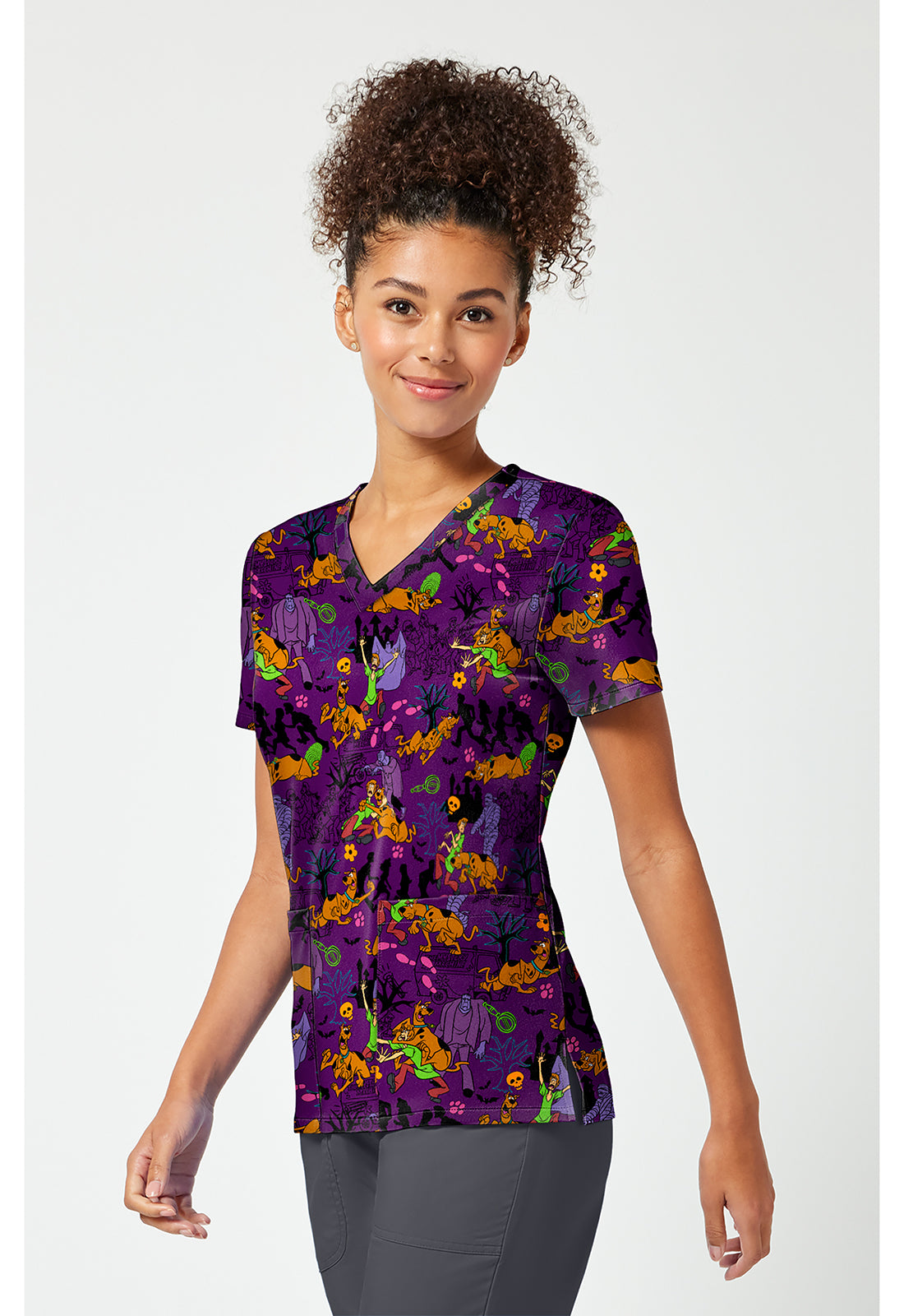 Tooniforms TF796 Women's Print V-Neck Scrub Top Monster Chase