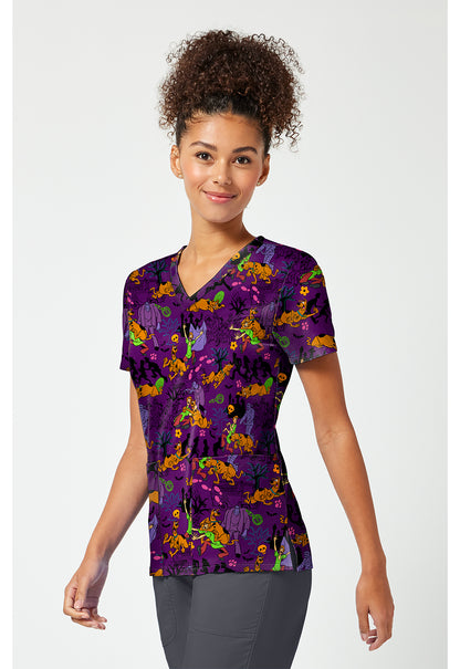 Tooniforms TF796 Women's Print V-Neck Scrub Top Monster Chase