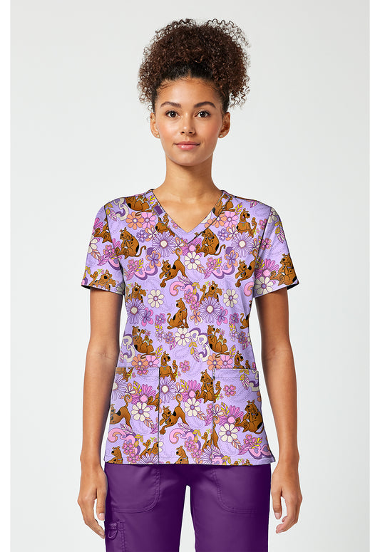 Tooniforms TF796 Women's Print V-Neck Scrub Top Mystery Garden
