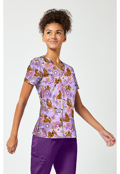 Tooniforms TF796 Women's Print V-Neck Scrub Top Mystery Garden
