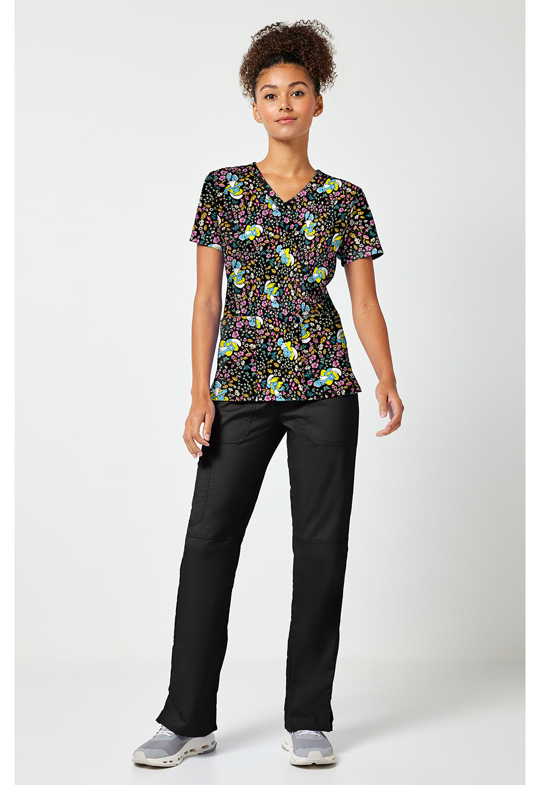 Tooniforms TF796 Women's Print V-Neck Scrub Top Smurfette'S Garden