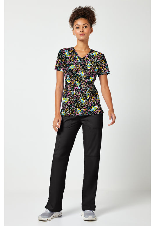 Tooniforms TF796 Women's Print V-Neck Scrub Top Smurfette'S Garden