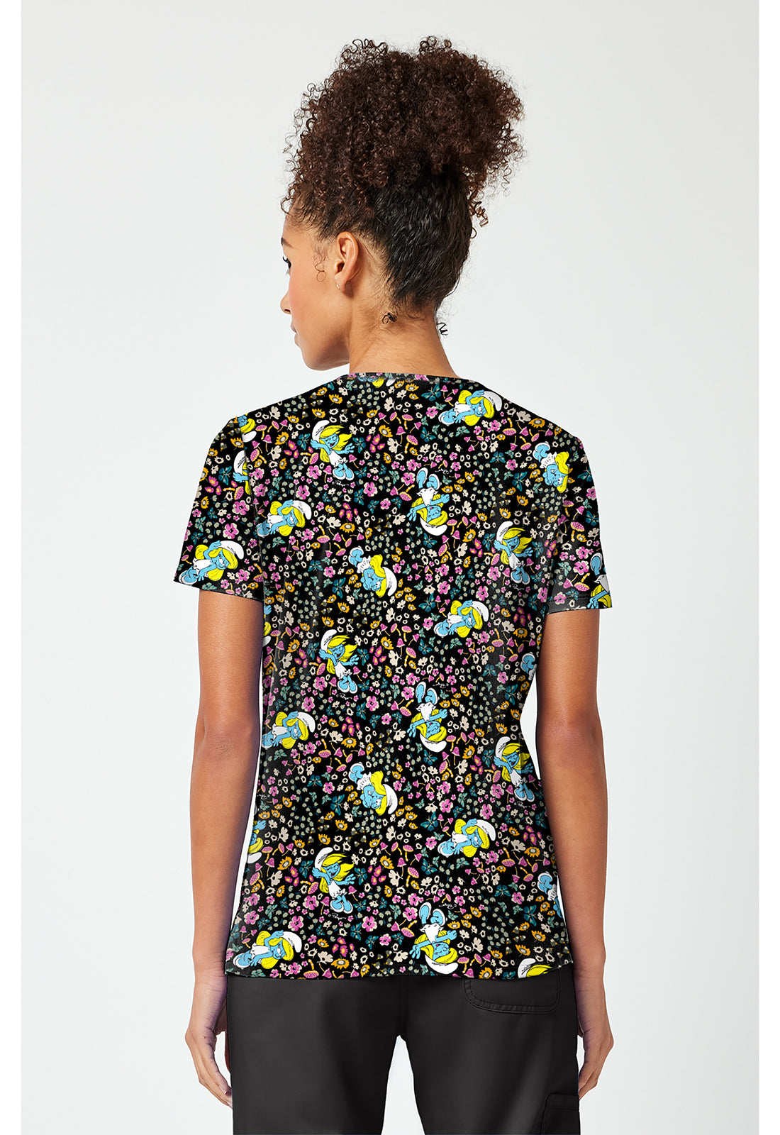 Tooniforms TF796 Women's Print V-Neck Scrub Top Smurfette'S Garden