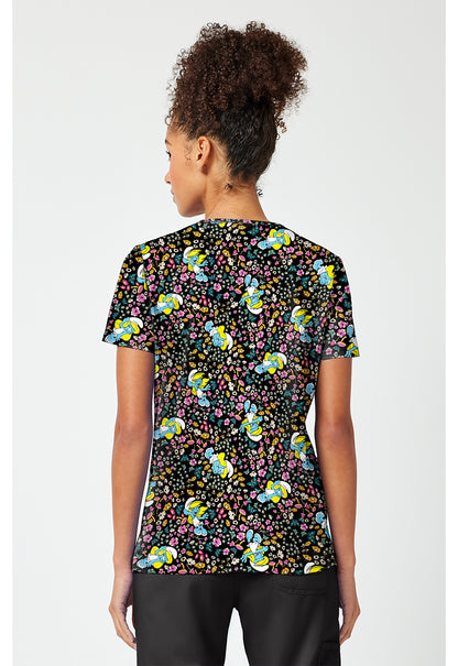 Tooniforms TF796 Women's Print V-Neck Scrub Top Smurfette'S Garden