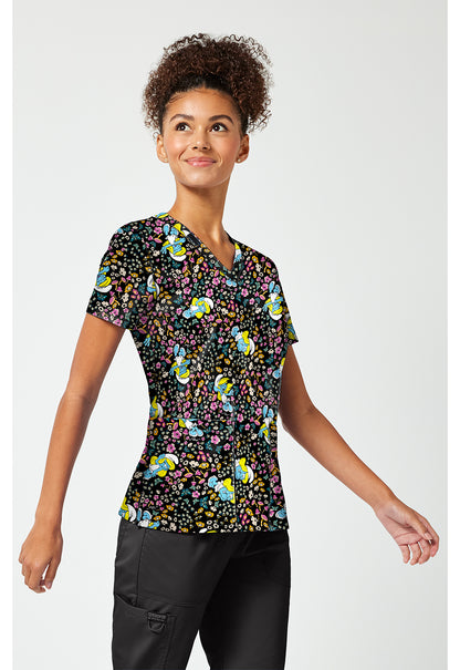 Tooniforms TF796 Women's Print V-Neck Scrub Top Smurfette'S Garden
