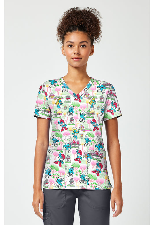 Tooniforms TF796 Women's Print V-Neck Scrub Top Good Day Feeling