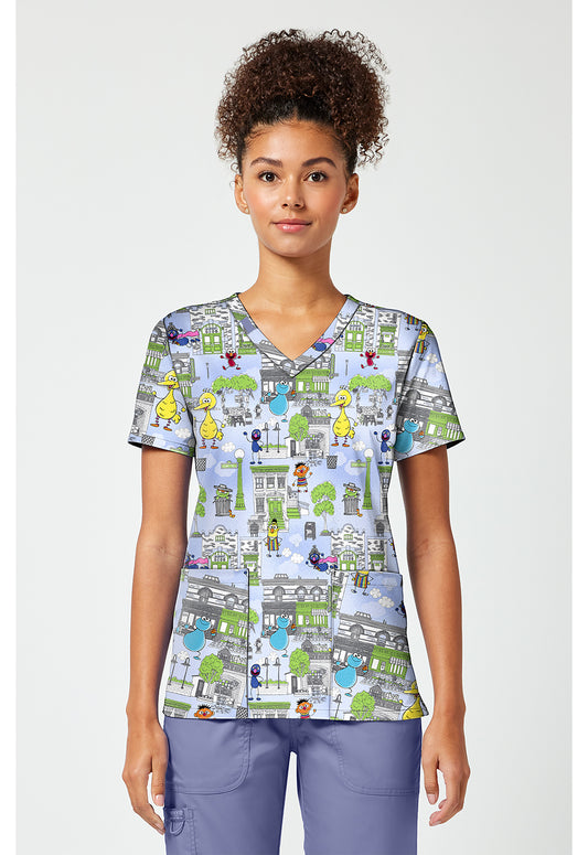 Tooniforms TF796 Women's Print V-Neck Scrub Top Doodle Days
