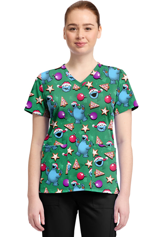 Tooniforms TF796 Print V-Neck Top Christmas Cookie