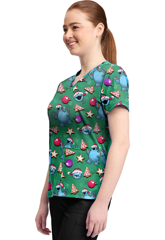Tooniforms TF796 Print V-Neck Top Christmas Cookie