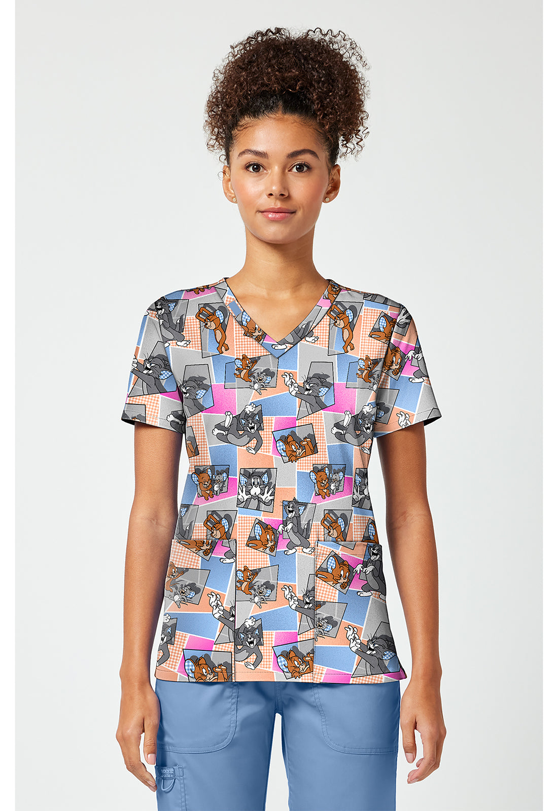 Tooniforms TF796 Women's Print V-Neck Scrub Top Tom Cat Time