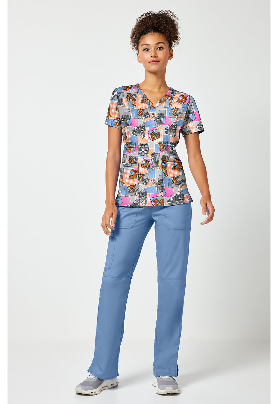 Tooniforms TF796 Women's Print V-Neck Scrub Top Tom Cat Time