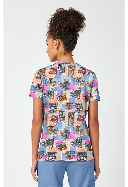 Tooniforms TF796 Women's Print V-Neck Scrub Top Tom Cat Time