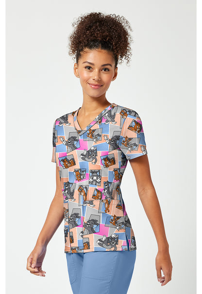 Tooniforms TF796 Women's Print V-Neck Scrub Top Tom Cat Time