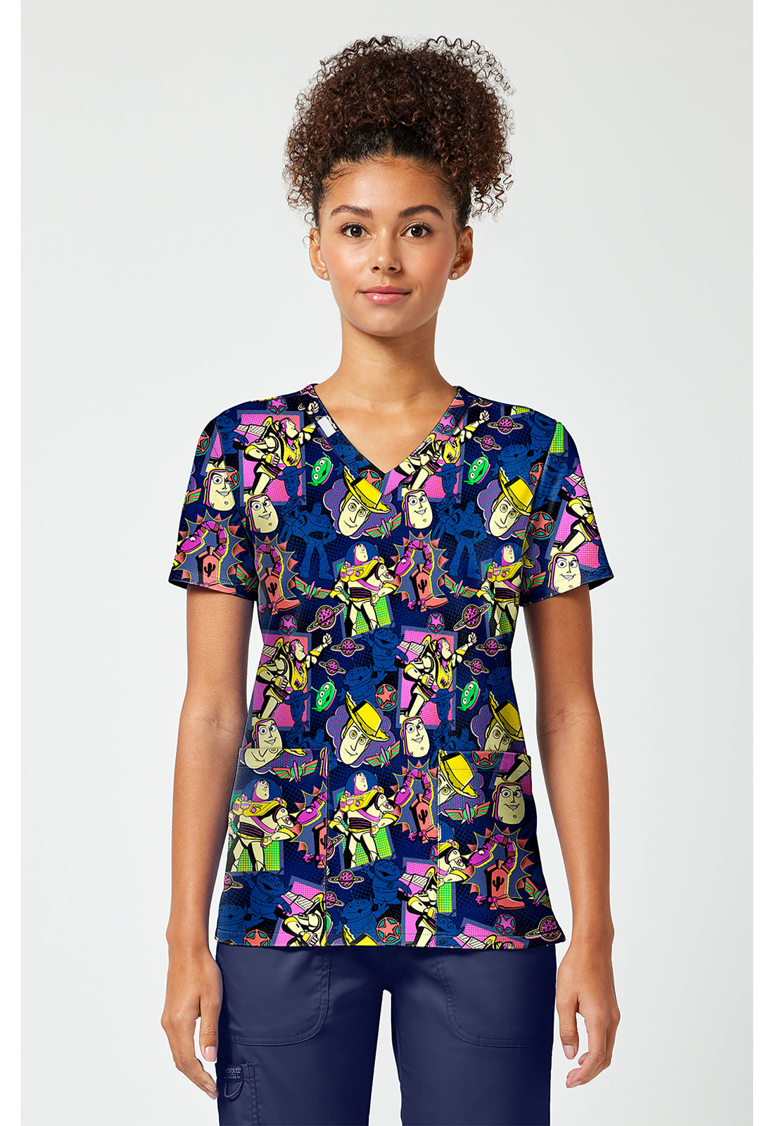 Tooniforms TF796 Women's Print V-Neck Scrub Top Comic Story
