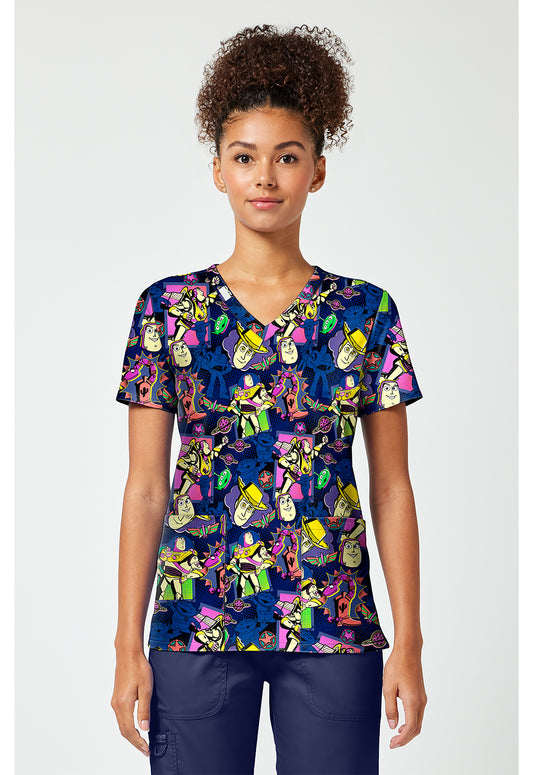 Tooniforms TF796 Women's Print V-Neck Scrub Top Comic Story