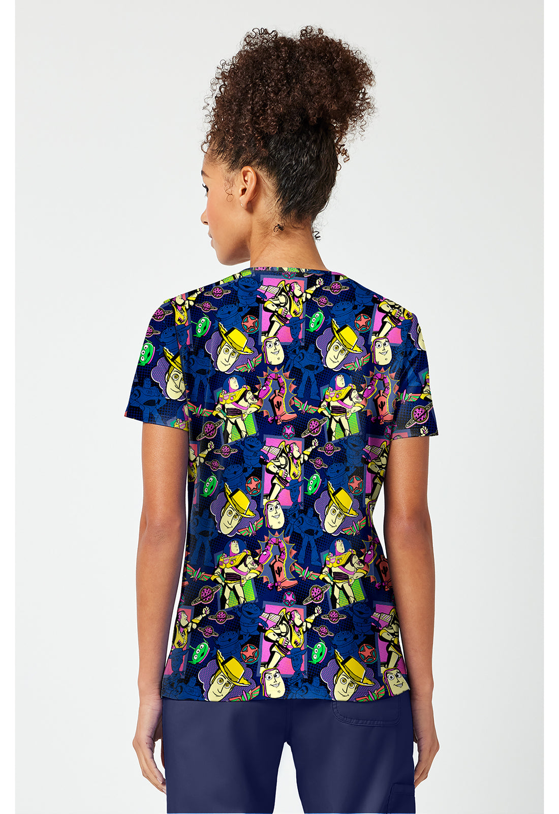 Tooniforms TF796 Women's Print V-Neck Scrub Top Comic Story