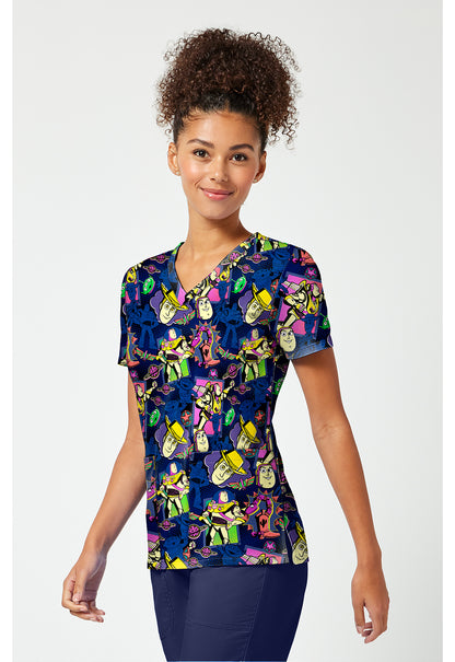 Tooniforms TF796 Women's Print V-Neck Scrub Top Comic Story
