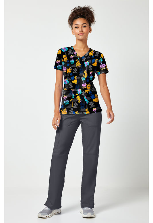 Tooniforms TF796 Women's Print V-Neck Scrub Top Up With Dug