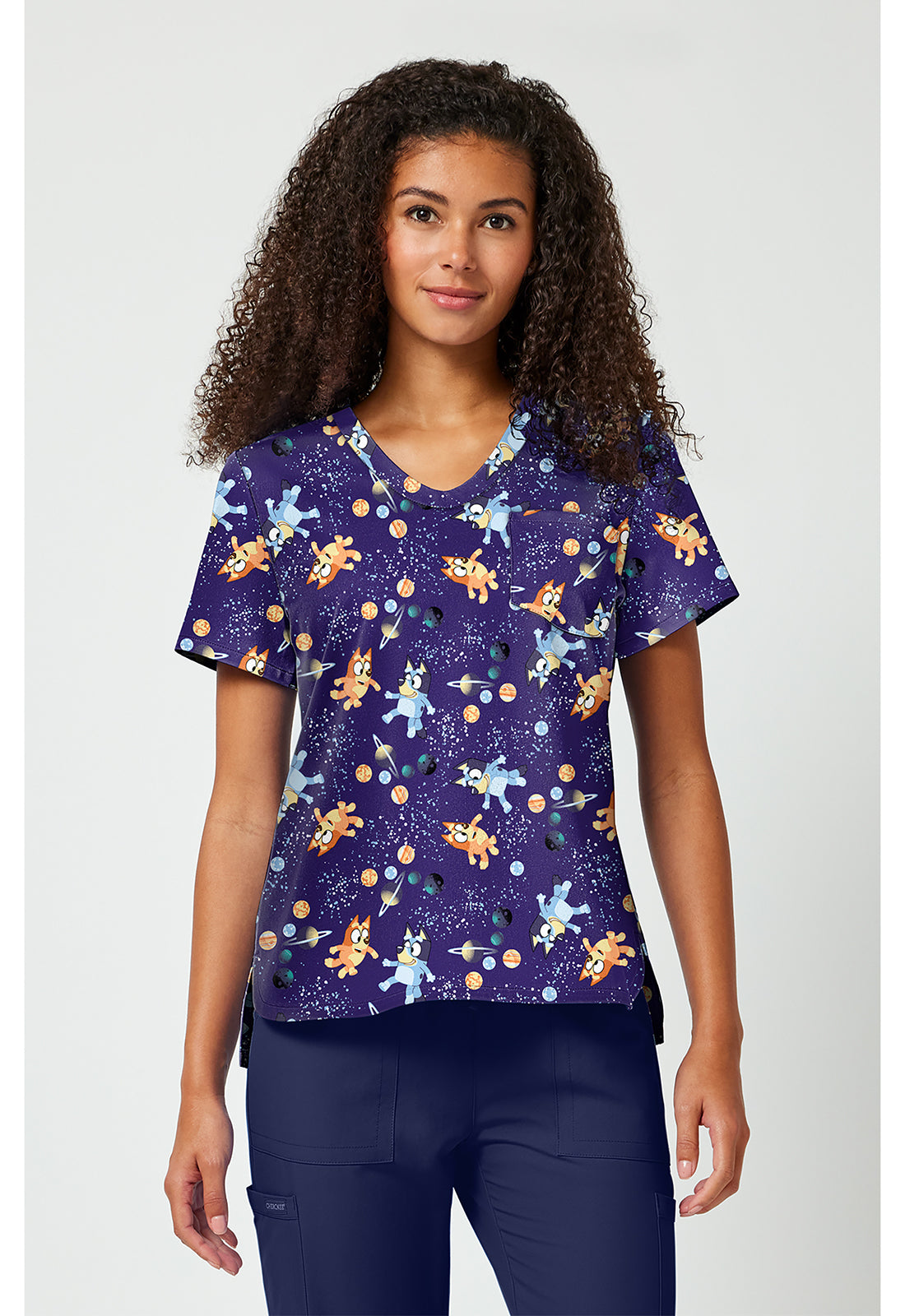 Tooniforms TF797 Women's Print V-Neck Scrub Top Cosmic Bluey