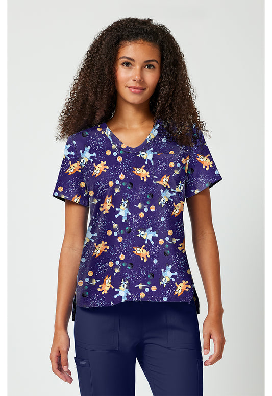 Tooniforms TF797 Women's Print V-Neck Scrub Top Cosmic Bluey