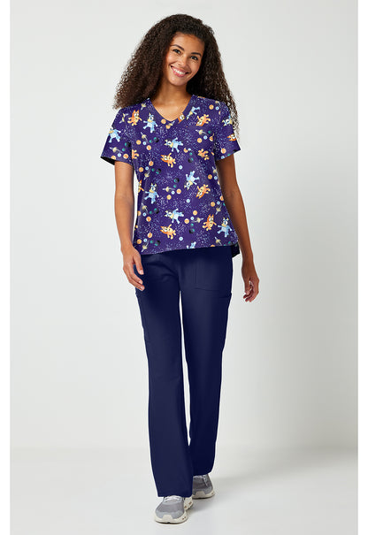 Tooniforms TF797 Women's Print V-Neck Scrub Top Cosmic Bluey