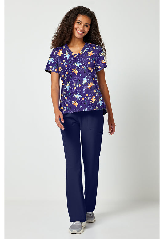 Tooniforms TF797 Women's Print V-Neck Scrub Top Cosmic Bluey