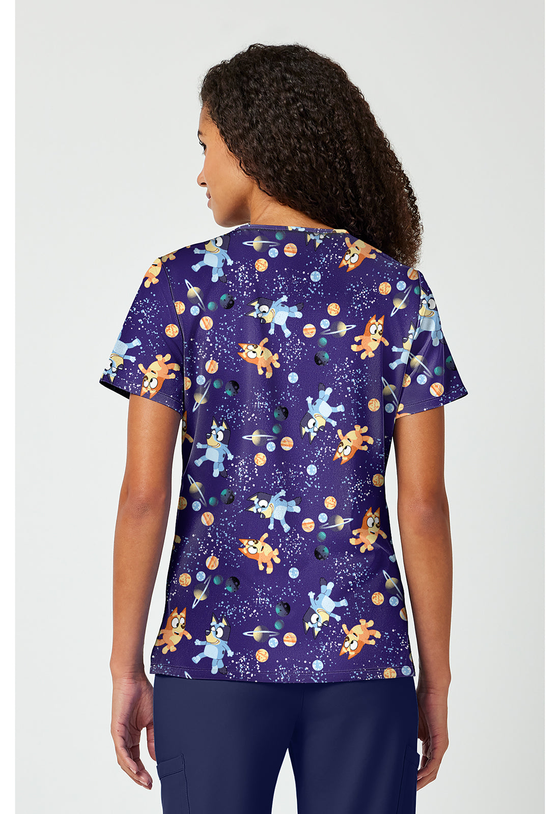 Tooniforms TF797 Women's Print V-Neck Scrub Top Cosmic Bluey