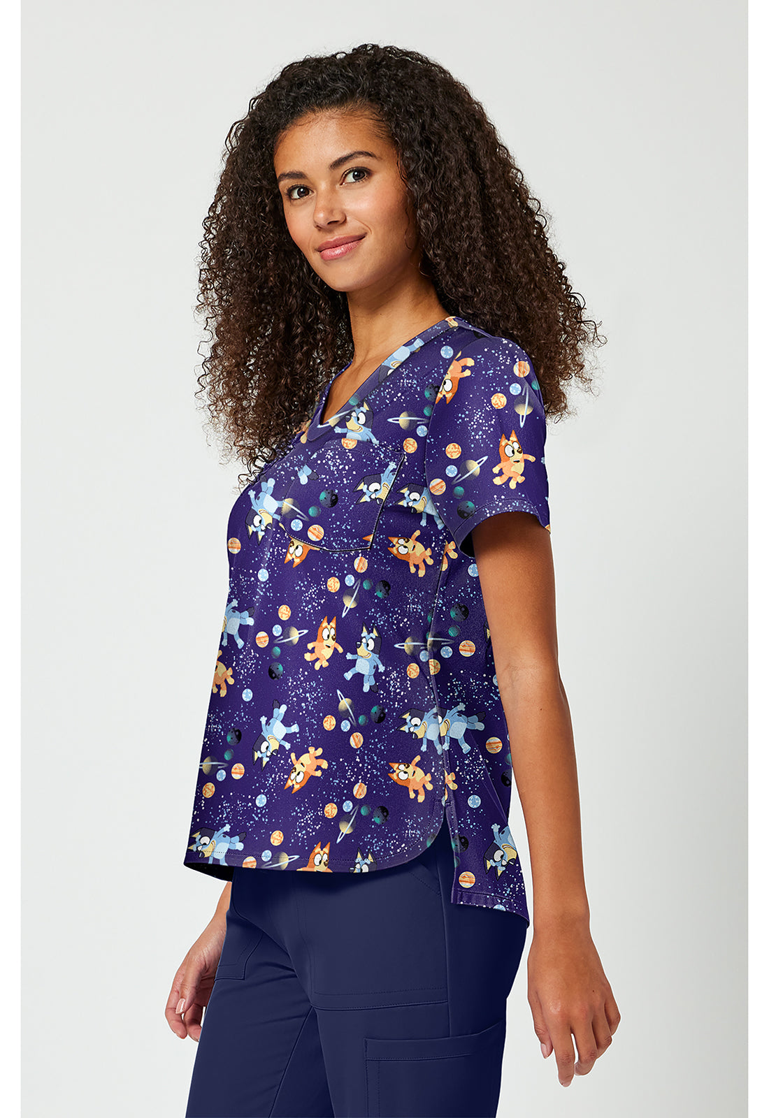 Tooniforms TF797 Women's Print V-Neck Scrub Top Cosmic Bluey