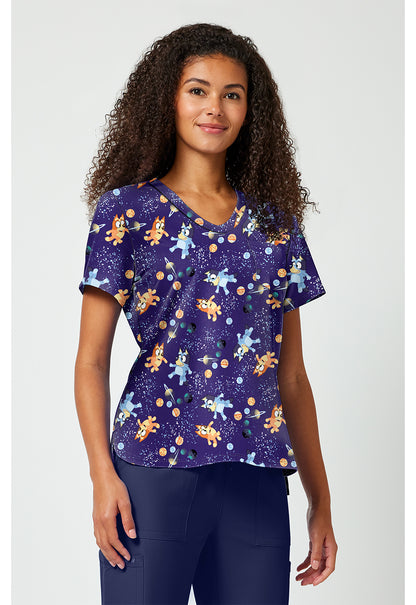 Tooniforms TF797 Women's Print V-Neck Scrub Top Cosmic Bluey