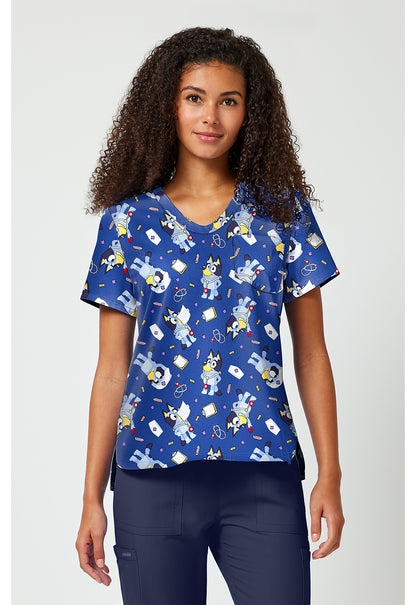 Tooniforms TF797 Women's Print V-Neck Scrub Top Nurse Bluey