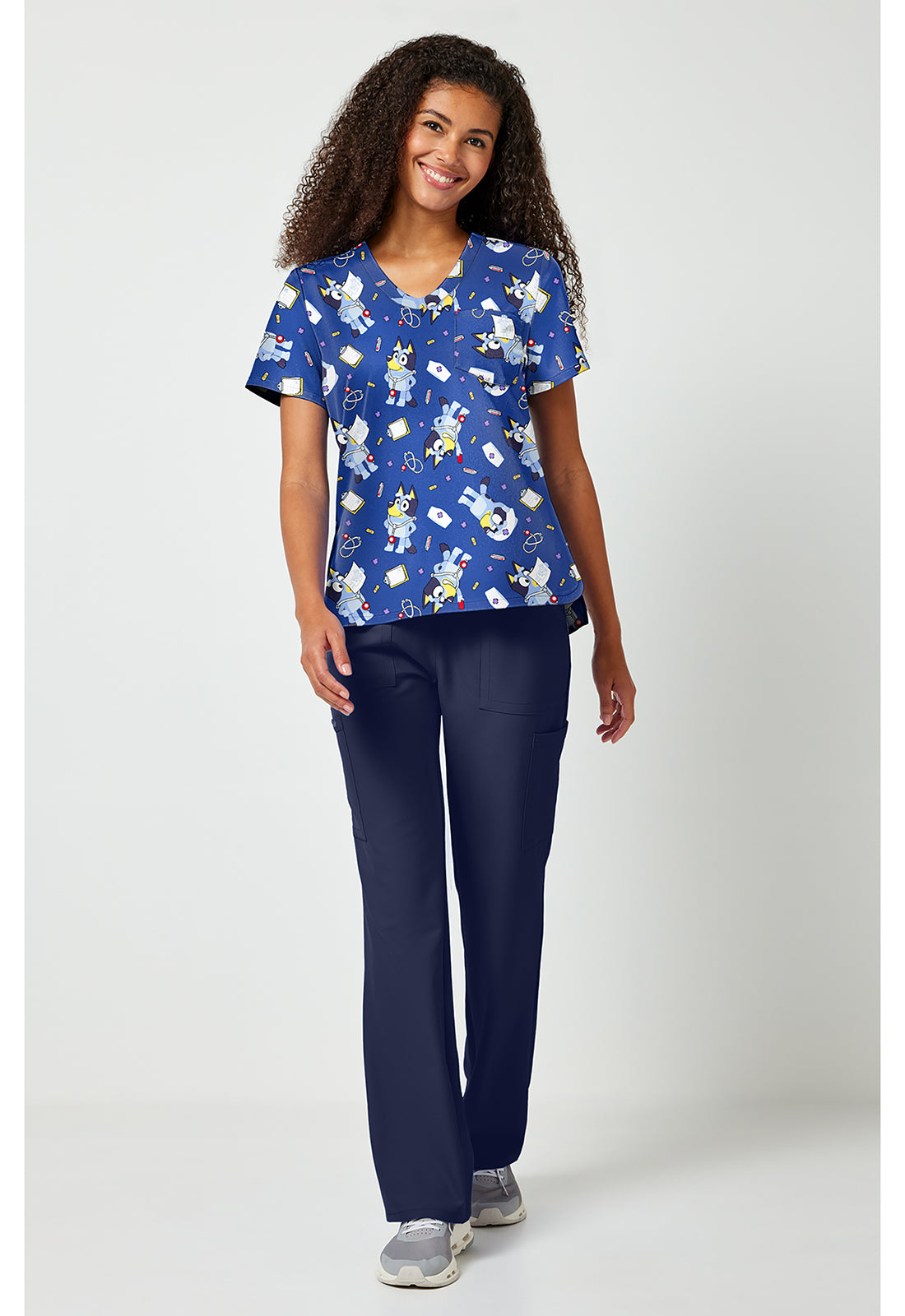 Tooniforms TF797 Women's Print V-Neck Scrub Top Nurse Bluey