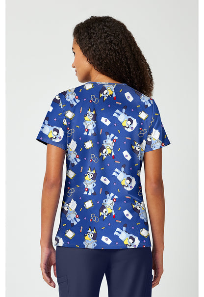 Tooniforms TF797 Women's Print V-Neck Scrub Top Nurse Bluey